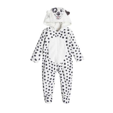 Cool Club, Salopeta cu gluga pentru bebelusi, alb, imprimeu 101 Dalmatieni