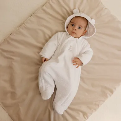 Cool Club, Salopeta cu gluga pentru bebelusi, muselina, alb