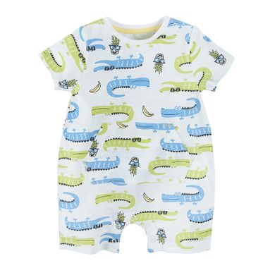 Cool Club, Salopeta Rompers pentru baieti, alb, imprimeu crocodili, ananasi, banane