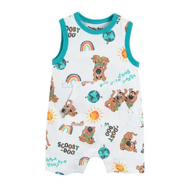 Cool Club, Salopeta Rompers pentru baieti, alb, imprimeu Scooby-Doo