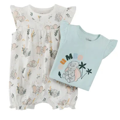 Cool Club, Salopeta rompers pentru fete, bumbac organic, mix, Dumbo, set, 2 buc.