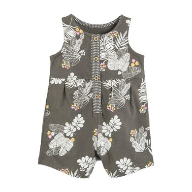 Cool Club, Salopeta Rompers pentru fete, negru-grafit, imprimeu flori