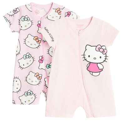 Cool Club, Salopeta rompers pentru fete, roz, imprimeu Hello Kitty, set, 2 buc.