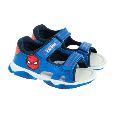 Cool Club, Sandale pentru baieti, albastru, brant din piele, talpa cu leduri, imprimeu Spider-Man
