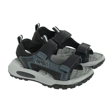 Cool Club, Sandale pentru baieti, negru, brant din piele, imprimeu NASA