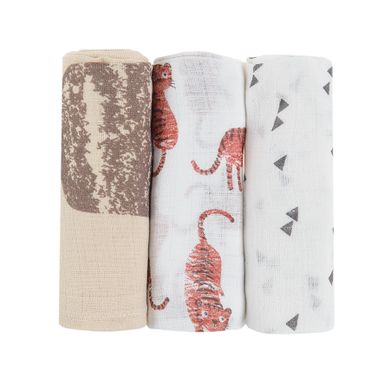 Cool Club, Scutece din tetra pentru baieti, ecru, imprimeu animalute, 70-70 cm, set 3 buc.