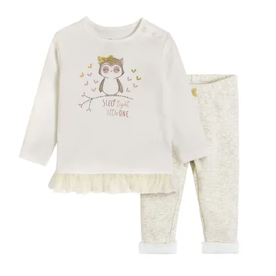Cool Club, Set fete, bluza cu maneca lunga si colanti, imprimeu bufnita