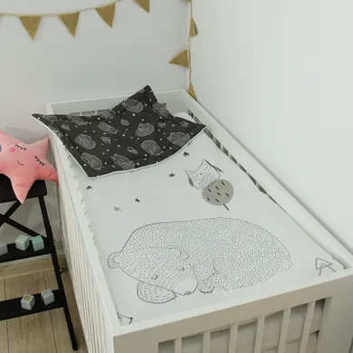 Cool Club, Set lenjerie pat pentru copii cu umplutura, alb-gri, 100-135 cm