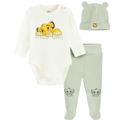 Cool Club, Set pentru baieti, Body cu maneca lunga, Pantaloni cu botosei, Caciula, mix, imprimeu Lion King