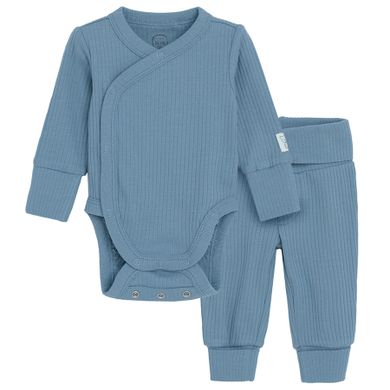 Cool Club, Set pentru baieti, Body cu maneca lunga, Pantaloni cu botosei, din tricot striat, albastru