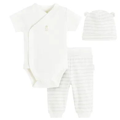 Cool Club, Set pentru baieti, Body cu maneca scurta, Pantaloni fara botosei, Caciula, alb