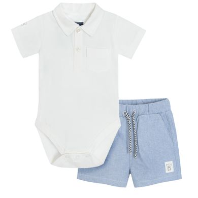 Cool Club, Set pentru baieti, Body cu maneca scurta, Pantaloni scurti, alb-albastru
