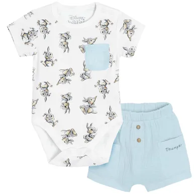 Cool Club, Set pentru baieti, Body cu maneca scurta, Pantaloni scurti, alb-albastru, imprimeu Disney