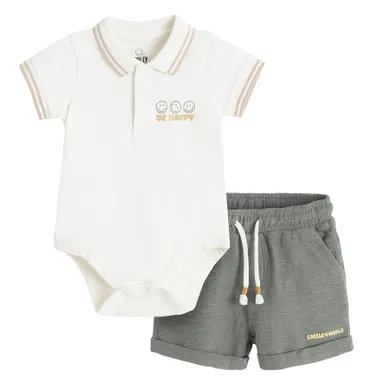 Cool Club, Set pentru baieti, Body cu maneca scurta, Pantaloni scurti, mix, imprimeu SmileWorld