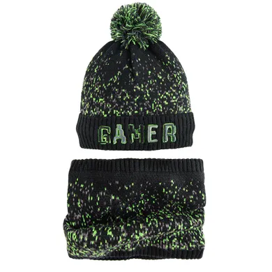 Cool Club, Set pentru baieti, Caciula cu pompon, Fular circular, negru