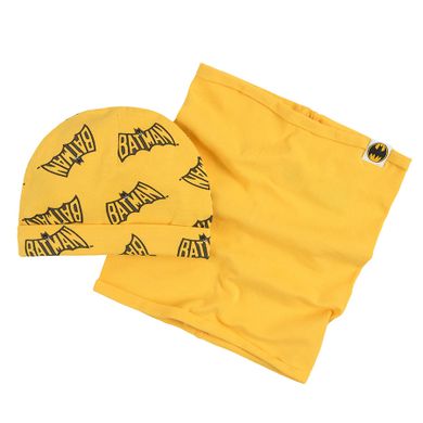 Cool Club, Set pentru baieti, Caciula, Fular circular, galben, imprimeu Batman