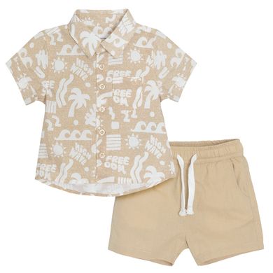 Cool Club, Set pentru baieti, Camasa cu maneca scurta, Pantaloni scurti, bej