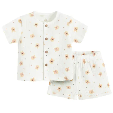 Cool Club, Set pentru baieti, Camasa cu maneca scurta, Pantaloni scurti, muselina, alb, imprimeu Winnie the Pooh