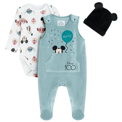 Cool Club, Set pentru baieti, Salopeta cu botosei, Body cu maneca lunga, Caciula, mix, imprimeu Disney