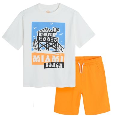 Cool Club, Set pentru baieti, Tricou, Pantaloni scurti, alb-portocaliu