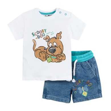 Cool Club, Set pentru baieti, tricou, pantaloni scurti de blugi, mix de culori, imprimeu Scooby-Doo