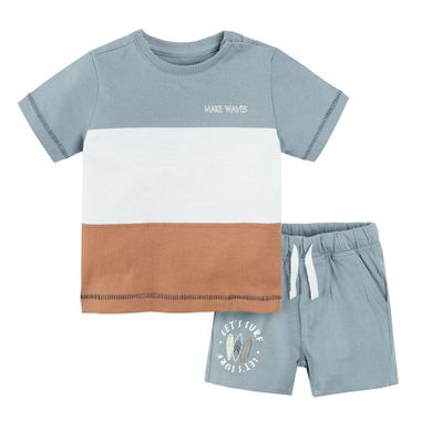 Cool Club, Set pentru baieti, Tricou, Pantaloni scurti, mix de culori, in dungi, imprimeu Let's surf