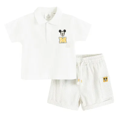 Cool Club, Set pentru baieti, Tricou polo cu maneca scurta, Pantaloni scurti, alb, imprimeu Mickey Mouse