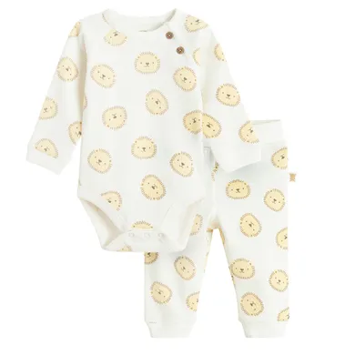 Cool Club, Set pentru bebelusi, Body cu maneca lunga, Pantaloni, din tricot striat, alb