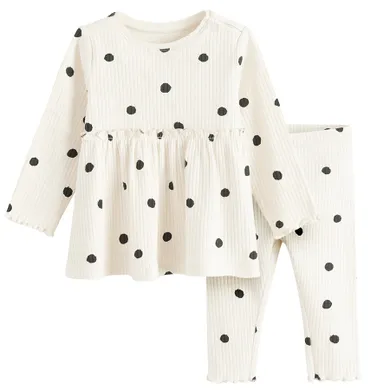 Cool Club, Set pentru fete, Bluza cu maneca lunga, Colanti, din tricot striat, ecru