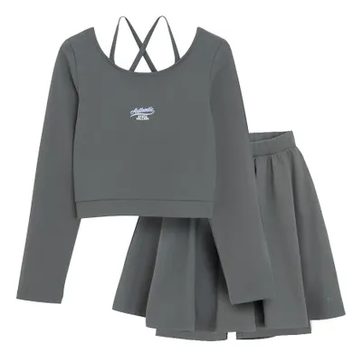 Cool Club, Set pentru fete, Bluza cu maneca lunga, crop top, Fusta cu pantaloni scurti, gri