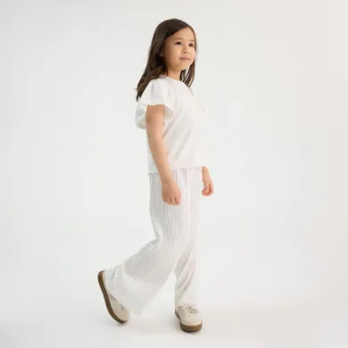 Cool Club, Set pentru fete, Bluza cu maneca scurta, Pantaloni din textil, wide, alb