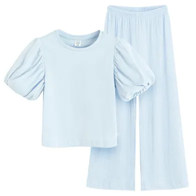 Cool Club, Set pentru fete, Bluza cu maneca scurta, Pantaloni din textil, wide, albastru