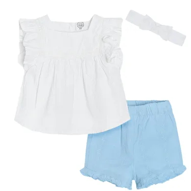 Cool Club, Set pentru fete, Bluza cu maneca scurta, Pantaloni scurti, Bentita, alb-albastru