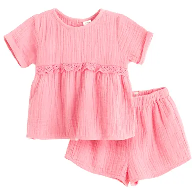 Cool Club, Set pentru fete, Bluza cu maneca scurta, Pantaloni scurti, muselina, roz