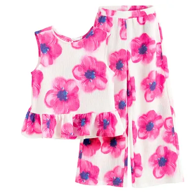Cool Club, Set pentru fete, Bluza fara maneci, Pantaloni din textil, wide, alb