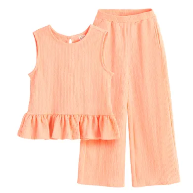 Cool Club, Set pentru fete, Bluza fara maneci, Pantaloni din textil, wide, portocaliu