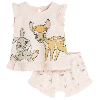 Cool Club, Set pentru fete, Bluza fara maneci, Pantaloni scurti bloomers, roz, imprimeu Bambi