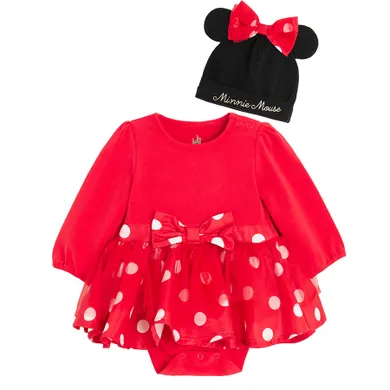 Cool Club, Set pentru fete, Body cu maneca lunga, Caciula, mix, imprimeu Minnie Mouse