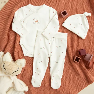 Cool Club, Set pentru fete, Body cu maneca lunga, Pantaloni cu botosei, Caciula, alb