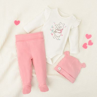 Cool Club, Set pentru fete, Body cu maneca lunga, Pantaloni cu botosei, Caciula, roz-alb, imprimeu Winnie the Pooh