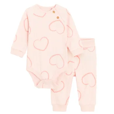 Cool Club, Set pentru fete, Body cu maneca lunga, Pantaloni fara botosei, din tricot striat, roz