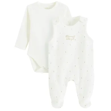 Cool Club, Set pentru fete, Body cu maneca lunga, Salopeta cu botosei, alb