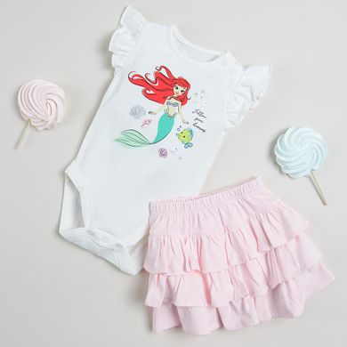 Cool Club, Set pentru fete, Body cu maneca scurta, Fusta, alb, roz, imprimeu Disney Princess