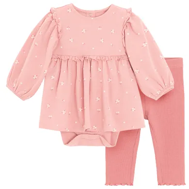 Cool Club, Set pentru fete, Body-rochie cu maneca lunga, Colanti, din tricot striat, roz