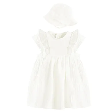 Cool Club, Set pentru fete, Body-rochie cu maneca scurta, Palarie, muselina, alb