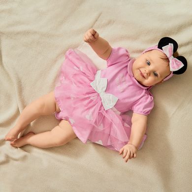Cool Club, Set pentru fete, Body-rochie cu maneca scurta pentru fete, Bentita, roz, imprimeu Minnie Mouse