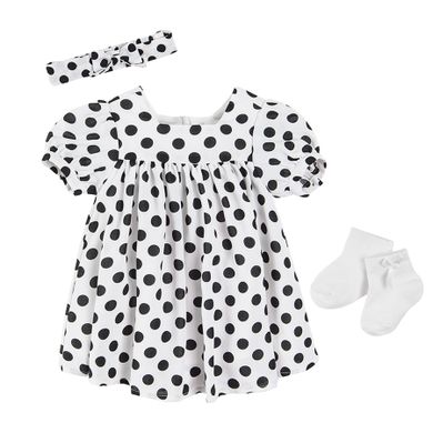 Cool Club, Set pentru fete, rochie cu maneca scurta, bentita, sosete, alb-negru, cu buline