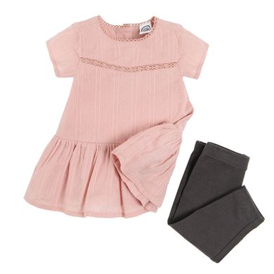 Cool Club, Set pentru fete, rochie cu maneca scurta, colanti, roz-grafit