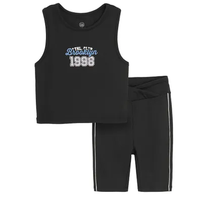 Cool Club, Set pentru fete, Tricou fara maneci, Colanti scurti, negru