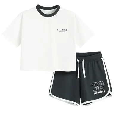 Cool Club, Set pentru fete, Tricou, Pantaloni scurti, alb-bleumarin